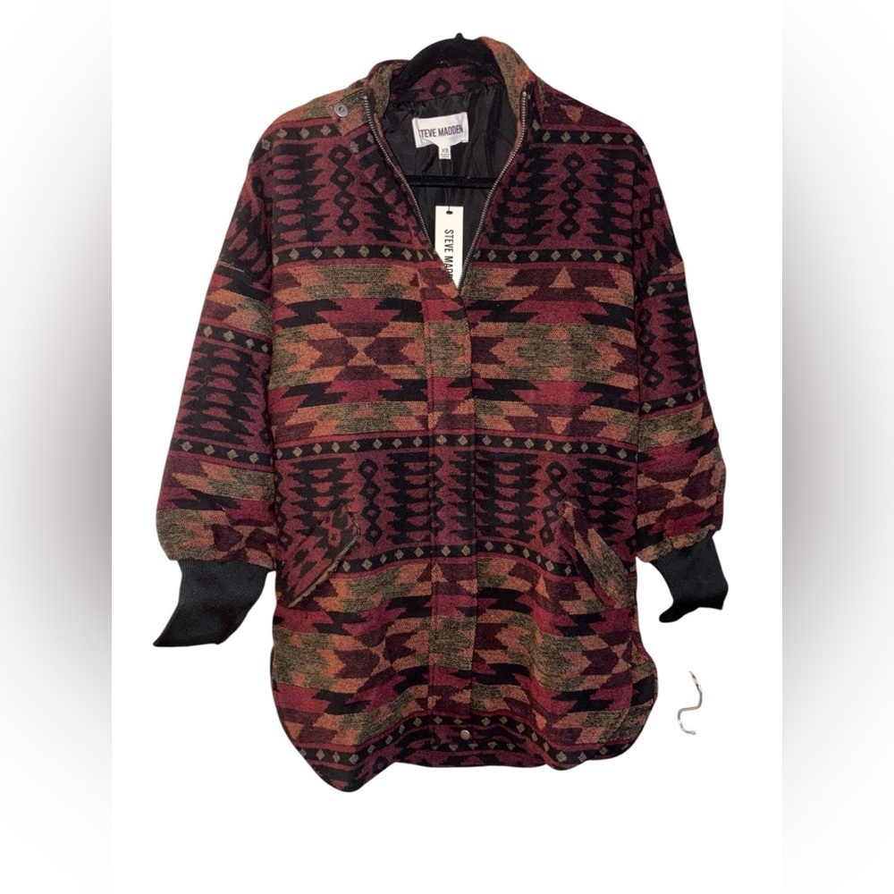 Steve Madden Burgundy Black Aztec Patterned Jacket
